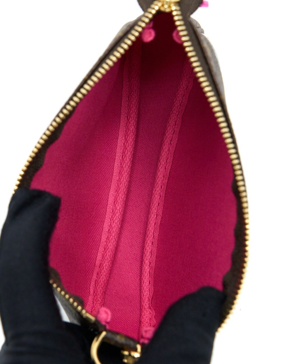 AAA Replica Louis Vuitton LV MINI POCHETTE ACCESSCORIES MONOGRAM CANVAS/HOT PINK GHW