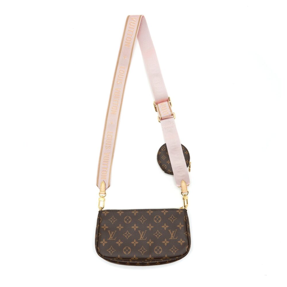 AAA Replica Louis Vuitton LV MULTI POCHETTE ACCESSORIES MONOGRAM CANVAS WITH ROSE CLAIR STRAP GHW