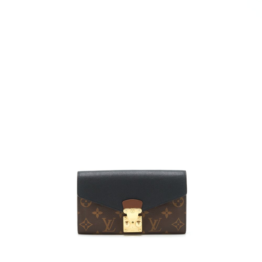 AAA Replica Louis Vuitton LV LONG WALLET BLACK/MONOGRAM CANVAS GHW