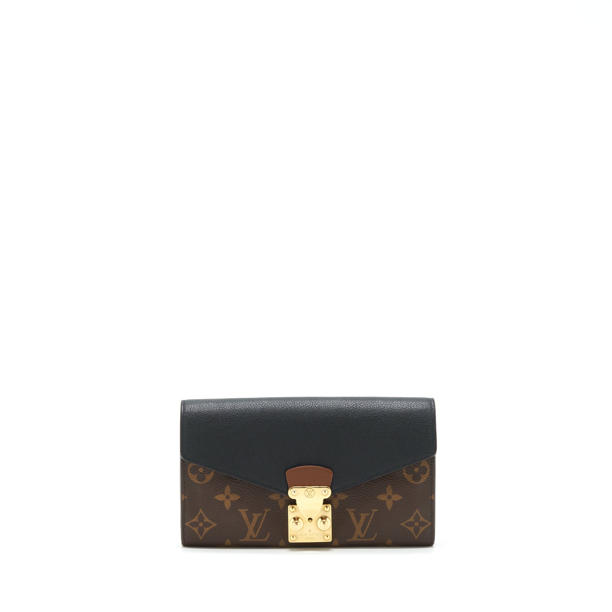AAA Replica Louis Vuitton LV LONG WALLET BLACK/MONOGRAM CANVAS GHW