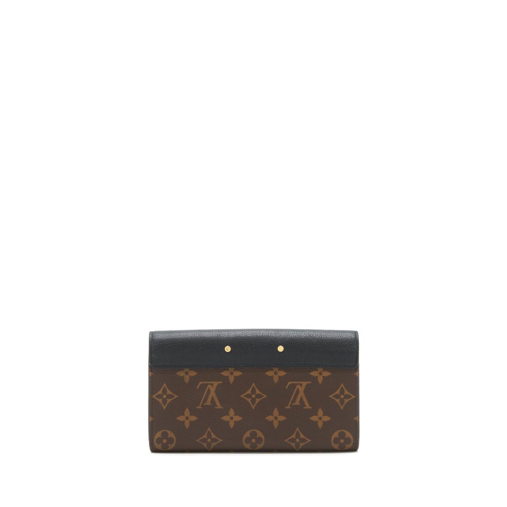 AAA Replica Louis Vuitton LV LONG WALLET BLACK/MONOGRAM CANVAS GHW