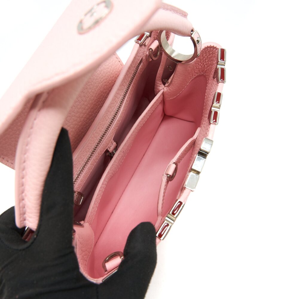 AAA Replica Louis Vuitton LV CAPUCINES BB IN PINK WITH RED FLORAL PATTERN