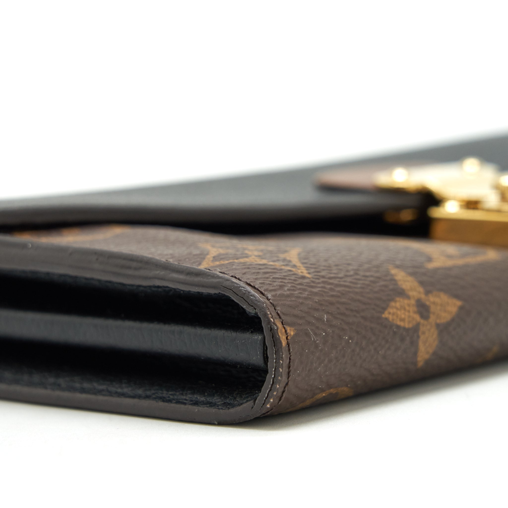 AAA Replica Louis Vuitton LV LONG WALLET BLACK/MONOGRAM CANVAS GHW