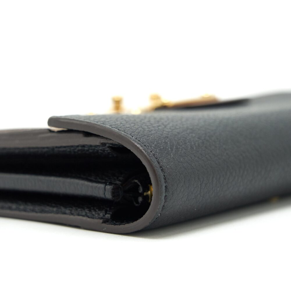 AAA Replica Louis Vuitton LV LONG WALLET BLACK/MONOGRAM CANVAS GHW