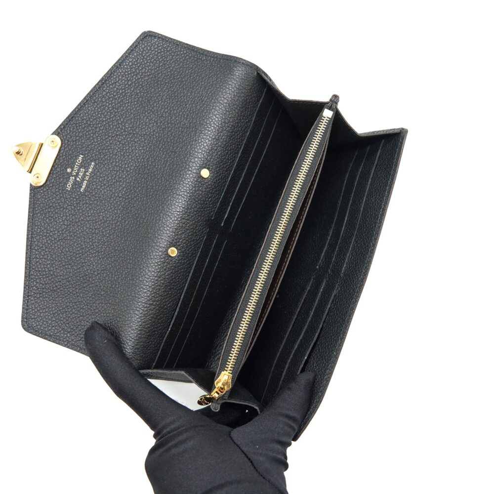AAA Replica Louis Vuitton LV LONG WALLET BLACK/MONOGRAM CANVAS GHW