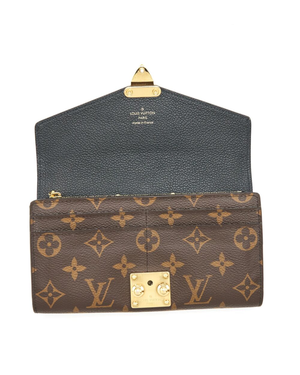 AAA Replica Louis Vuitton LV LONG WALLET BLACK/MONOGRAM CANVAS GHW