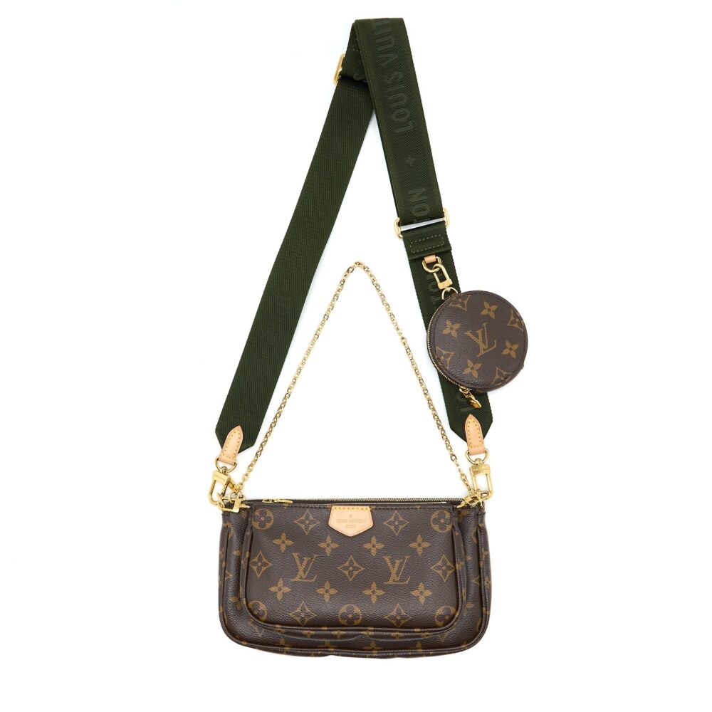 AAA Replica Louis Vuitton LV MULTI POCHETTE ACCESSORIES MONOGRAM CANVAS WITH KHAKI STRAP GHW