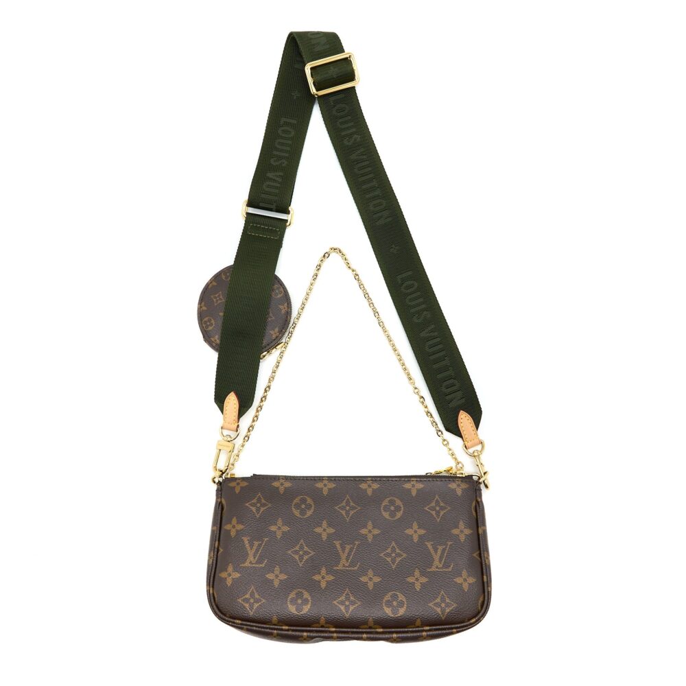 AAA Replica Louis Vuitton LV MULTI POCHETTE ACCESSORIES MONOGRAM CANVAS WITH KHAKI STRAP GHW