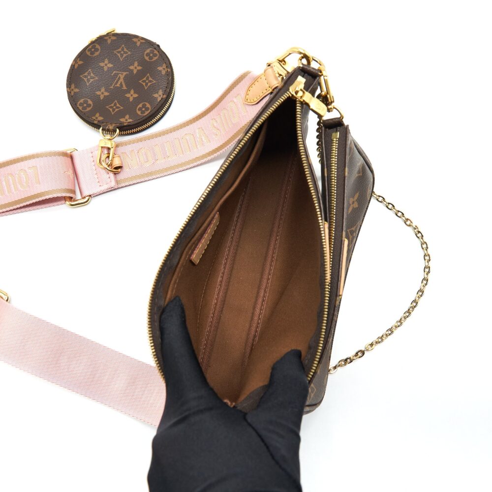 AAA Replica Louis Vuitton LV MULTI POCHETTE ACCESSORIES PINK STRAP MONOGRAM CANVAS GHW