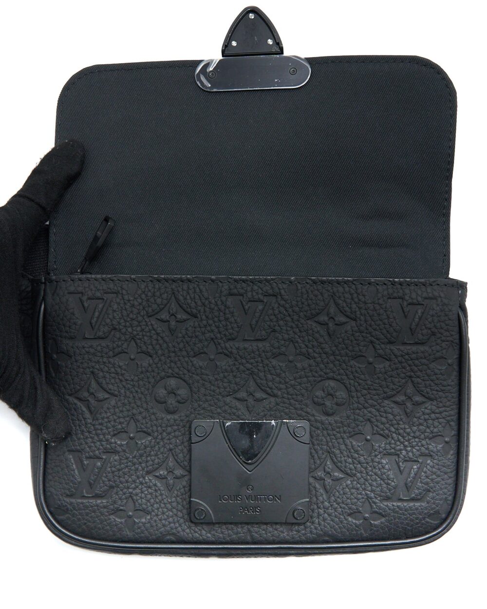 AAA Replica Louis Vuitton LV S LOCK SLINGBAG MONOGRAM-EMBOSSED TAURILLON BLACK BLACK HARDWARE (NEW VERSION)
