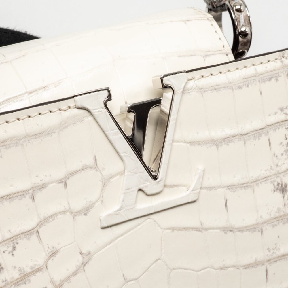 AAA Replica Louis Vuitton LV CAPUCINES MINI HIMALAYAN CROCODILE WHITE SHW