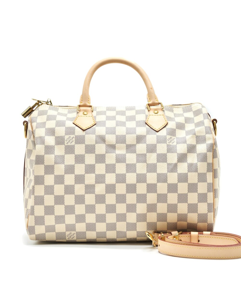 AAA Replica Louis Vuitton LV SPEEDY 30 WITH STRAP DAMIER AZUR CANVAS