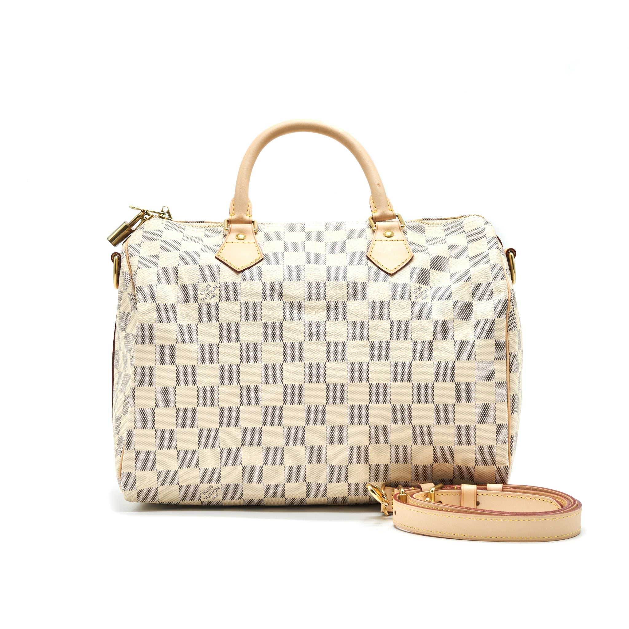 AAA Replica Louis Vuitton LV SPEEDY 30 WITH STRAP DAMIER AZUR CANVAS