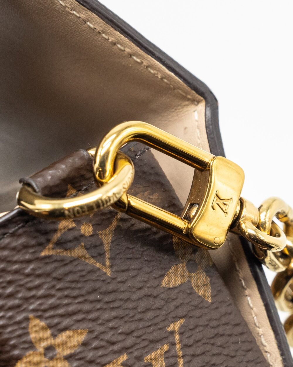 AAA Replica Louis Vuitton LV VERTICAL TRUNK POCHETTE WITH CHAIN MONOGRAM REVERSE CANVAS GHW