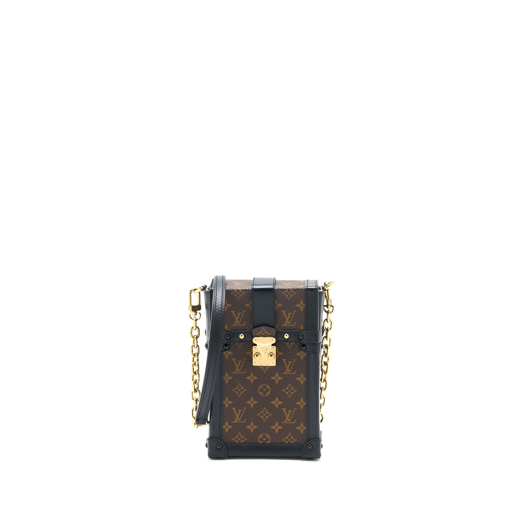 AAA Replica Louis Vuitton LV VERTICAL TRUNK POCHETTE WITH CHAIN MONOGRAM CANVAS GHW