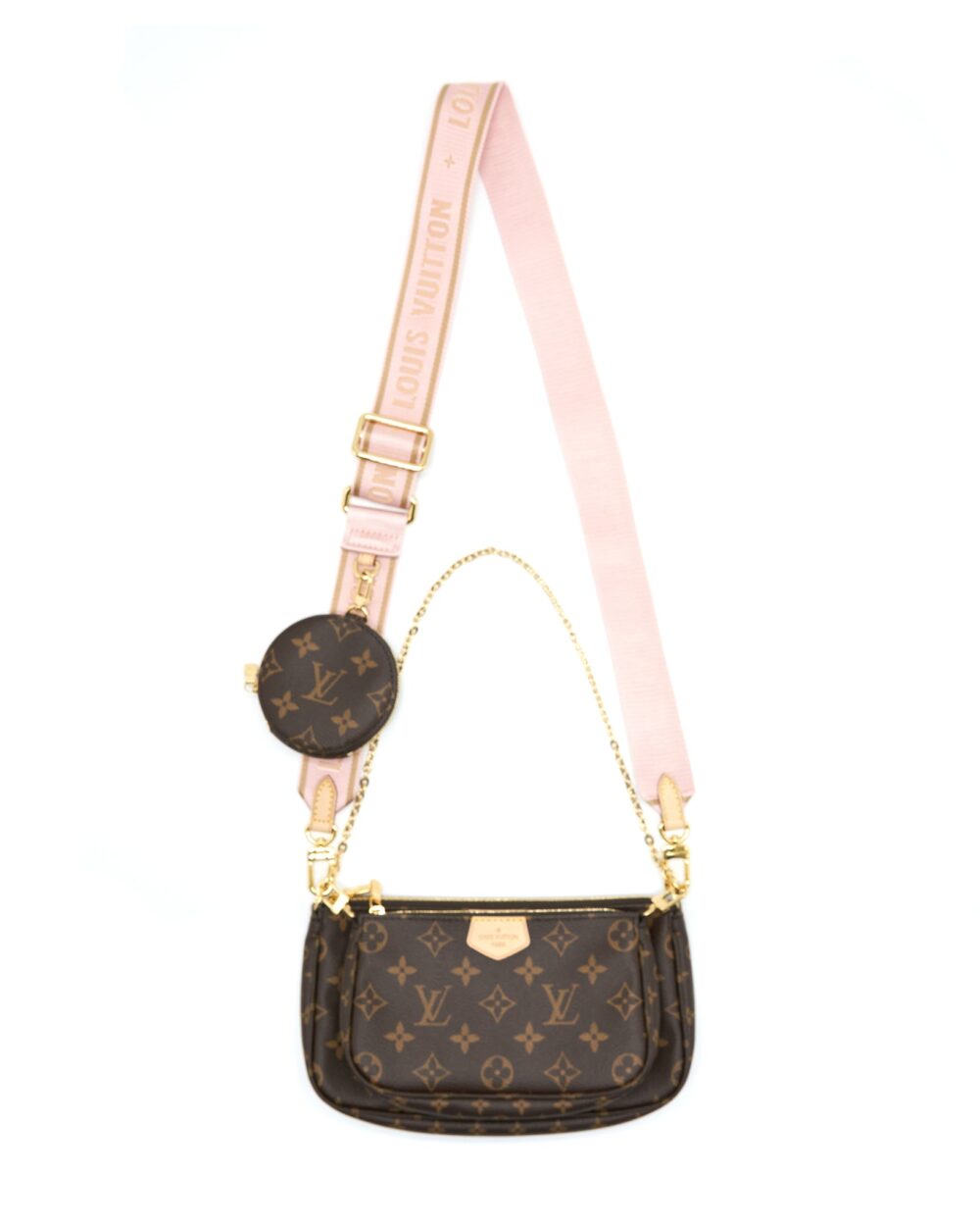 AAA Replica Louis Vuitton LV MULTI POCHETTE ACCESSORIES MONOGRAM CANVAS ROSE CLAIR GHW