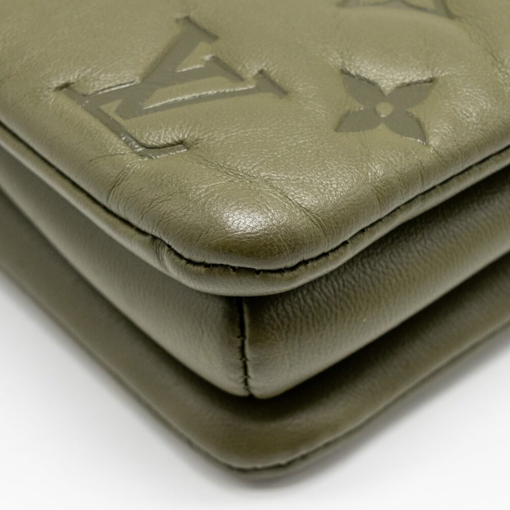 AAA Replica Louis Vuitton LV COUSSIN MM MONOGRAM-EMBOSSED PUFFY LAMBSKIN KHAKI GHW