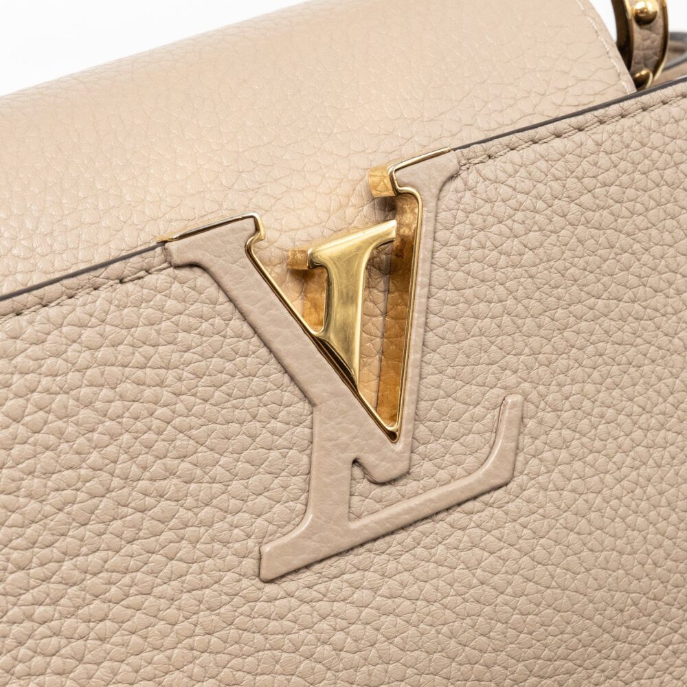 AAA Replica Louis Vuitton LV CAPUCINES MM TAURILLON LEATHER LIGHT GREY GHW