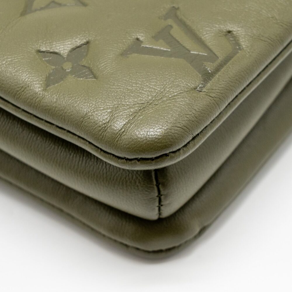 AAA Replica Louis Vuitton LV COUSSIN MM MONOGRAM-EMBOSSED PUFFY LAMBSKIN KHAKI GHW