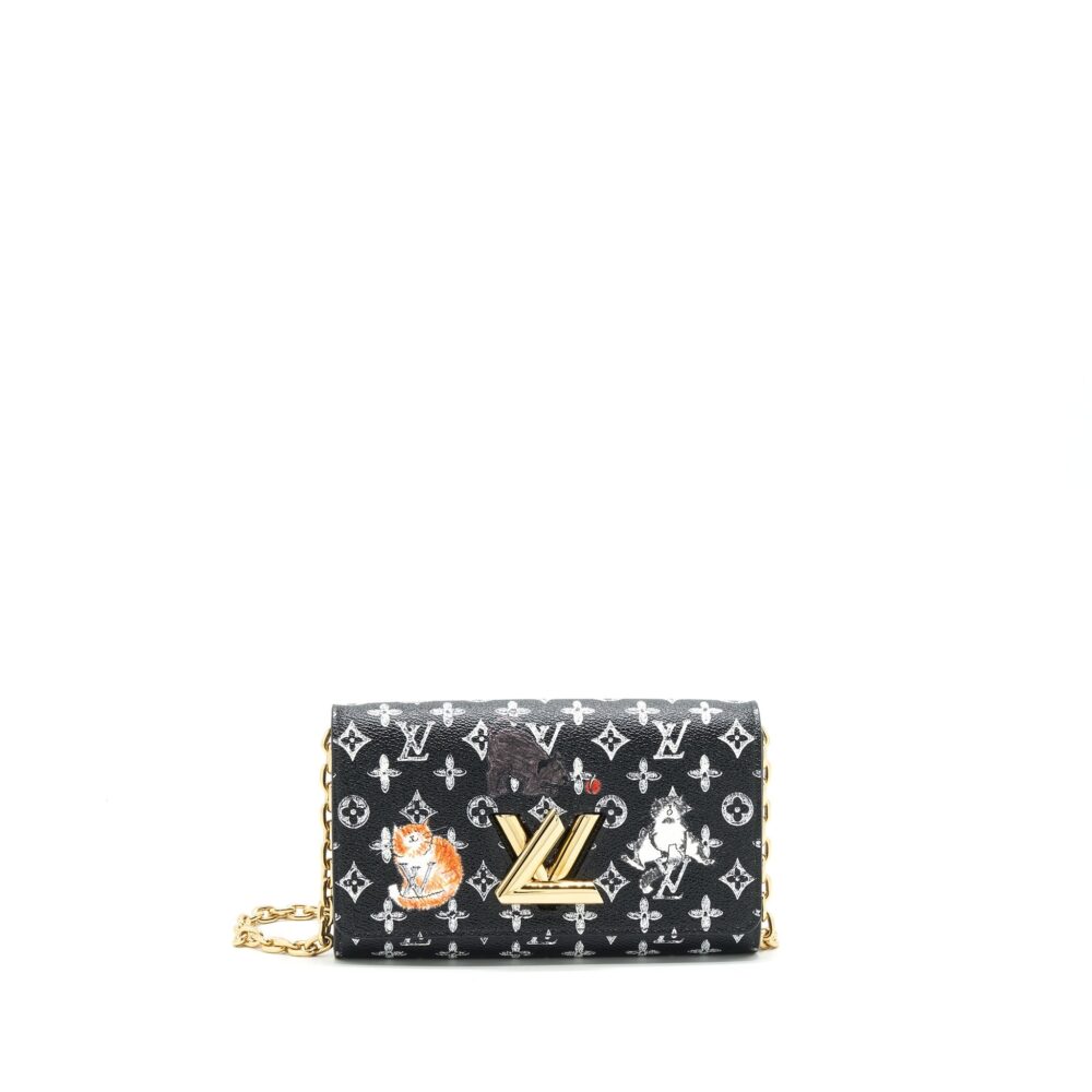 AAA Replica Louis Vuitton LV TWIST CHAIN WALLET MONOGRAM CATOGRAM CAT BLACK