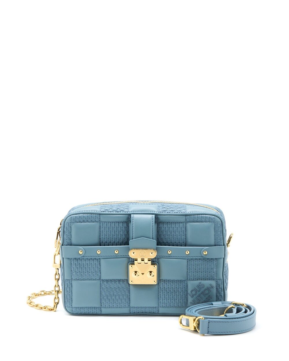 AAA Replica Louis Vuitton LV TROCA PM DAMIER QUILT LAMBSKIN LIGHT BLUE GHW (NEW VERSION)