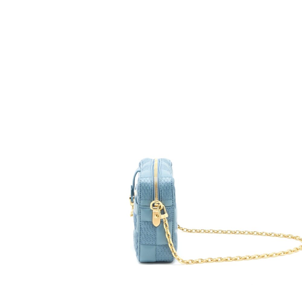 AAA Replica Louis Vuitton LV TROCA PM DAMIER QUILT LAMBSKIN LIGHT BLUE GHW (NEW VERSION)