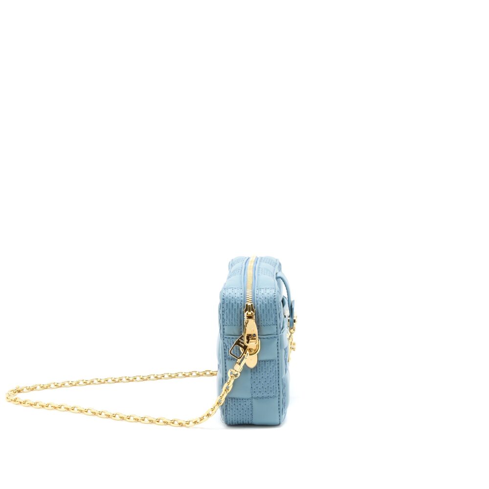 AAA Replica Louis Vuitton LV TROCA PM DAMIER QUILT LAMBSKIN LIGHT BLUE GHW (NEW VERSION)