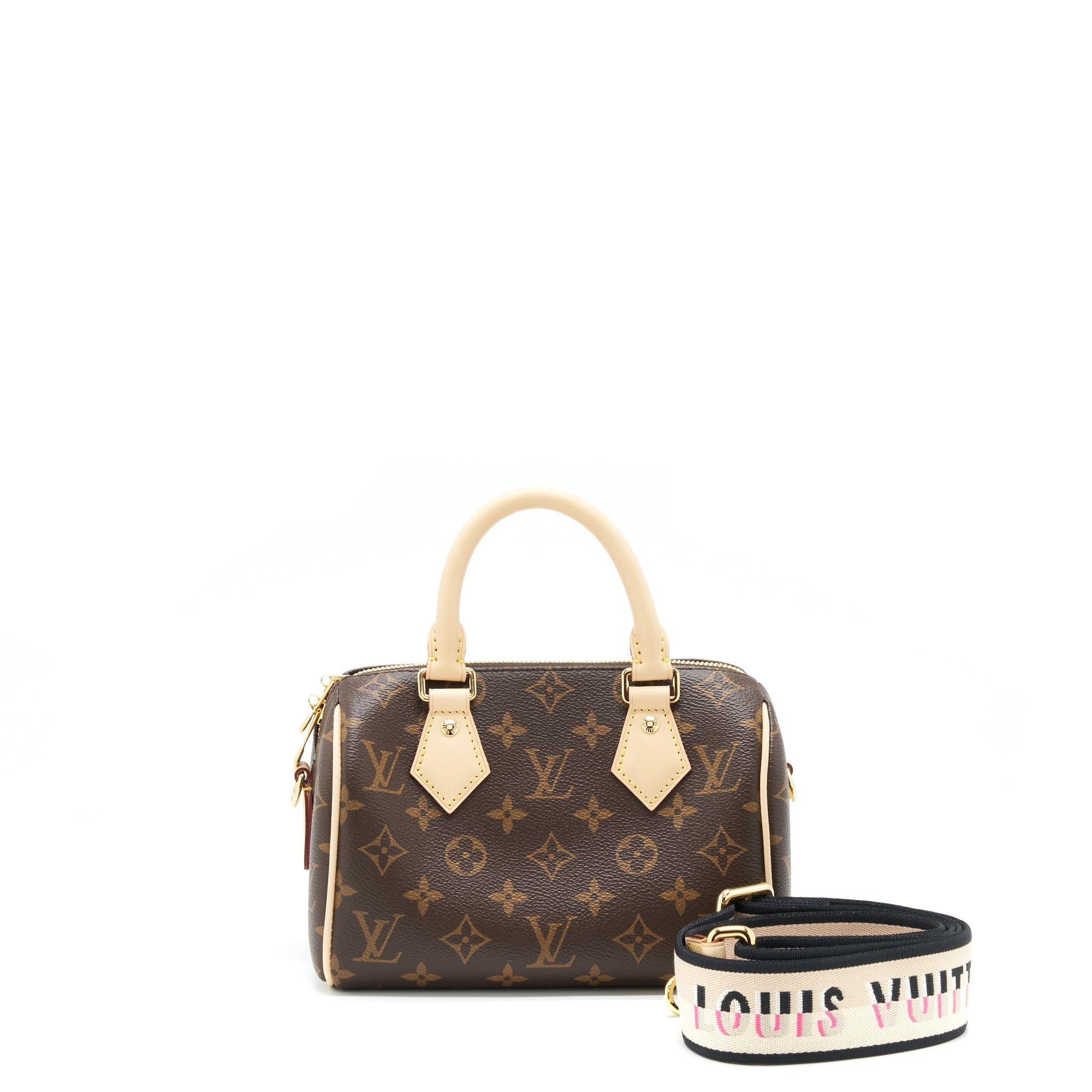 AAA Replica Louis Vuitton LV SPEEDY BANDOULIERE 20 MONOGRAM CANVAS/BLACK MULTICOLOUR STRAP