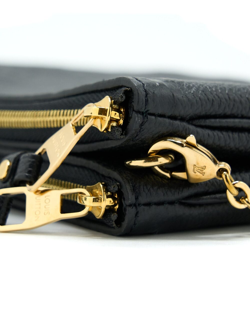 AAA Replica Louis Vuitton LV DOUBLE ZIP POCHETTE MONOGRAM EMPREINTE BLACK GHW