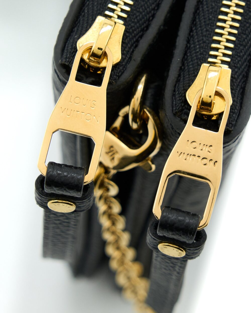 AAA Replica Louis Vuitton LV DOUBLE ZIP POCHETTE MONOGRAM EMPREINTE BLACK GHW