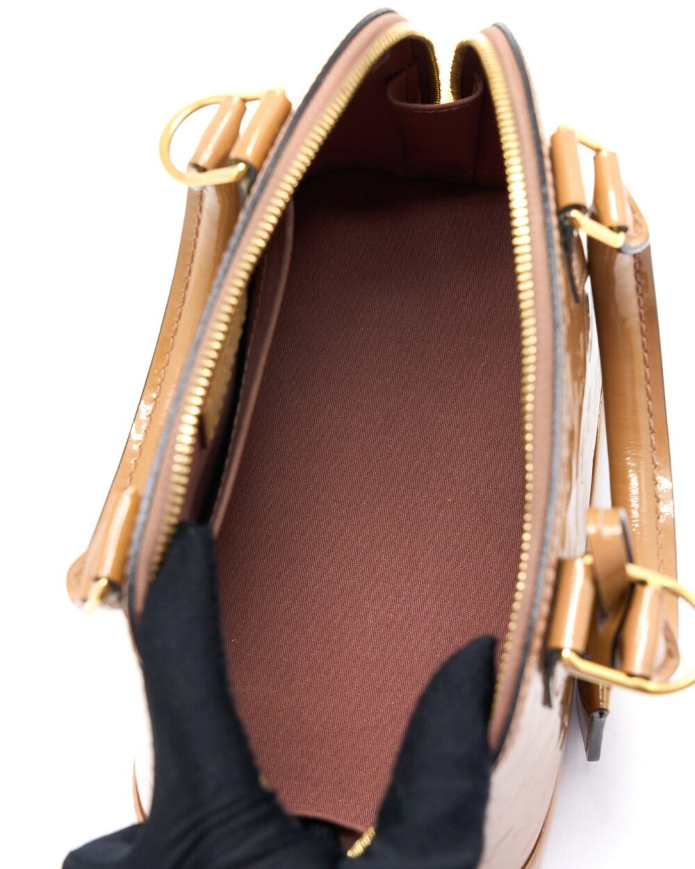 AAA Replica Louis Vuitton LV ALMA BB PATENT DARK BEIGE GHW