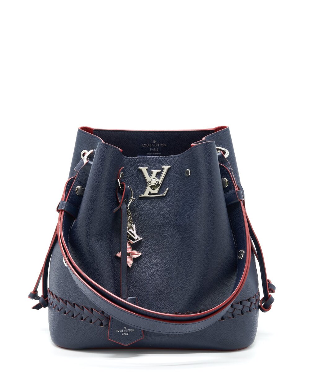 AAA Replica Louis Vuitton LV LOCKME BUCKET BAG NAVY/RED WITH AN EXTRA BAG CHARM SHW