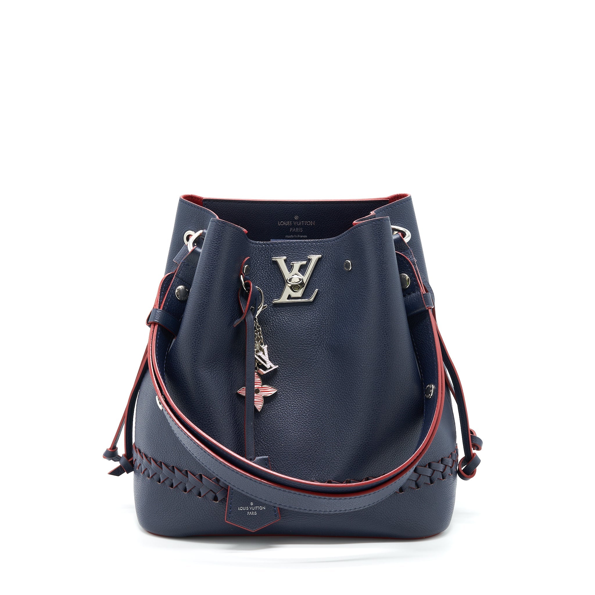 AAA Replica Louis Vuitton LV LOCKME BUCKET BAG NAVY/RED WITH AN EXTRA BAG CHARM SHW