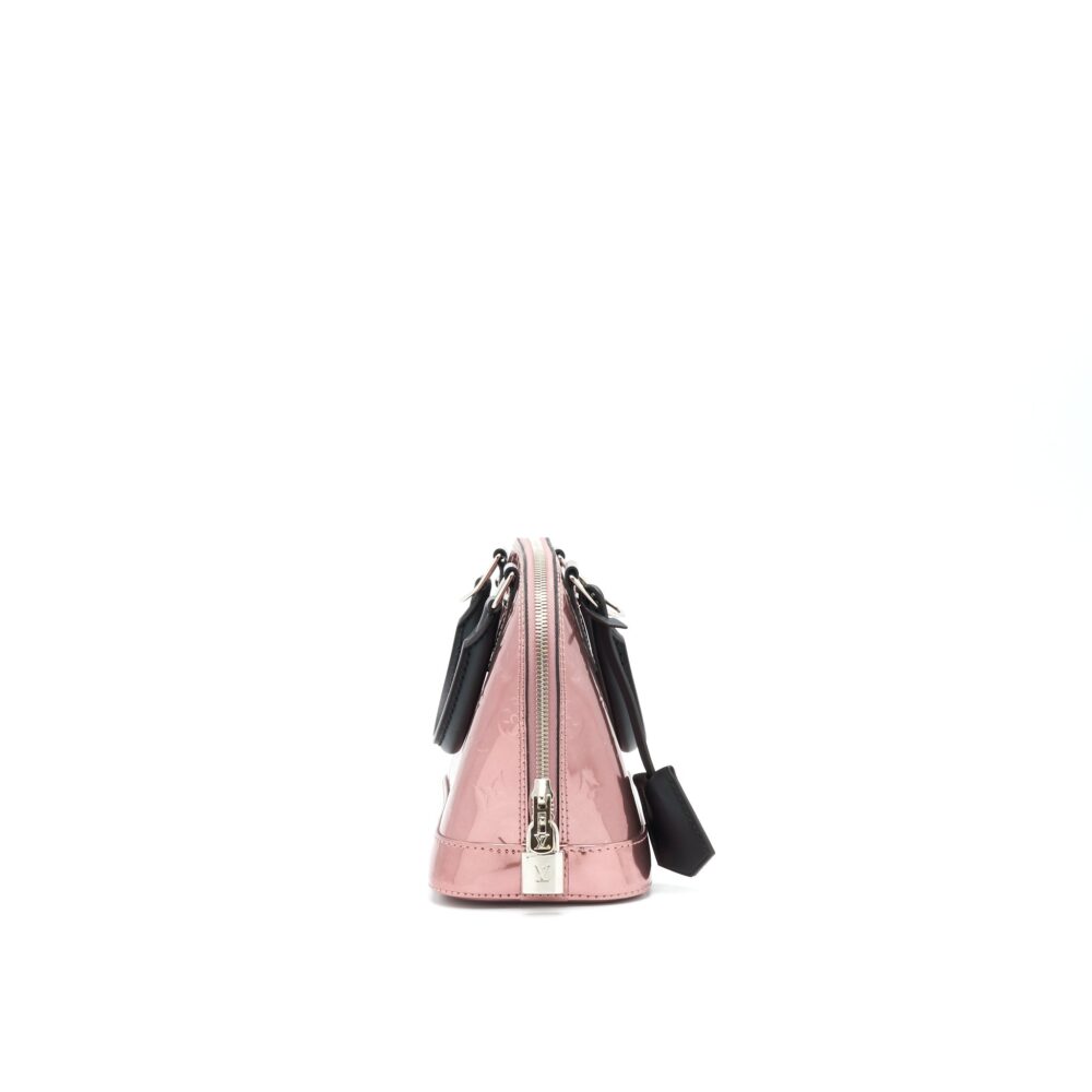 AAA Replica Louis Vuitton LV ALMA BB PATENT LEATHER METALLIC PINK WITH BLACK HANDLE SHW