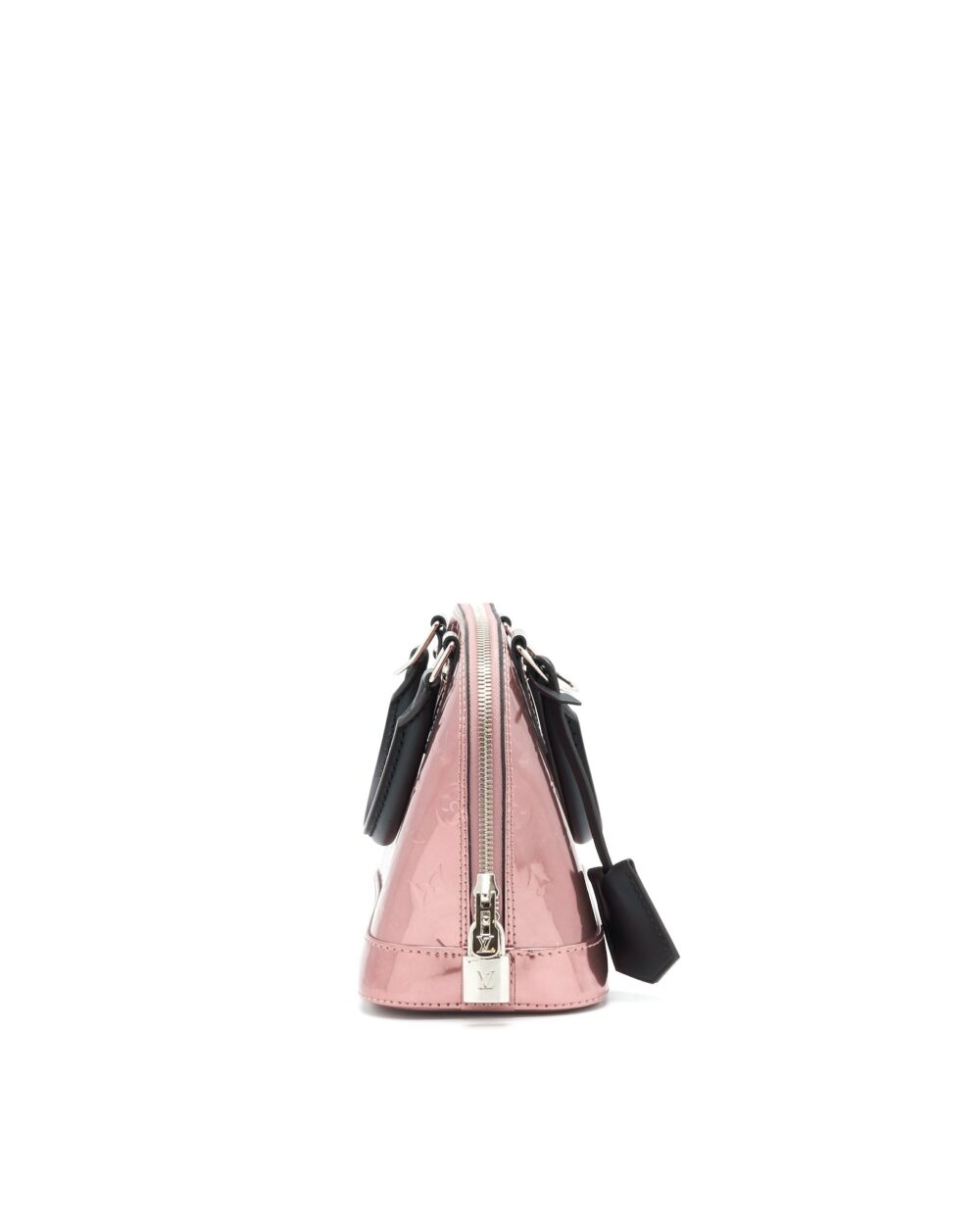 AAA Replica Louis Vuitton LV ALMA BB PATENT LEATHER METALLIC PINK WITH BLACK HANDLE SHW