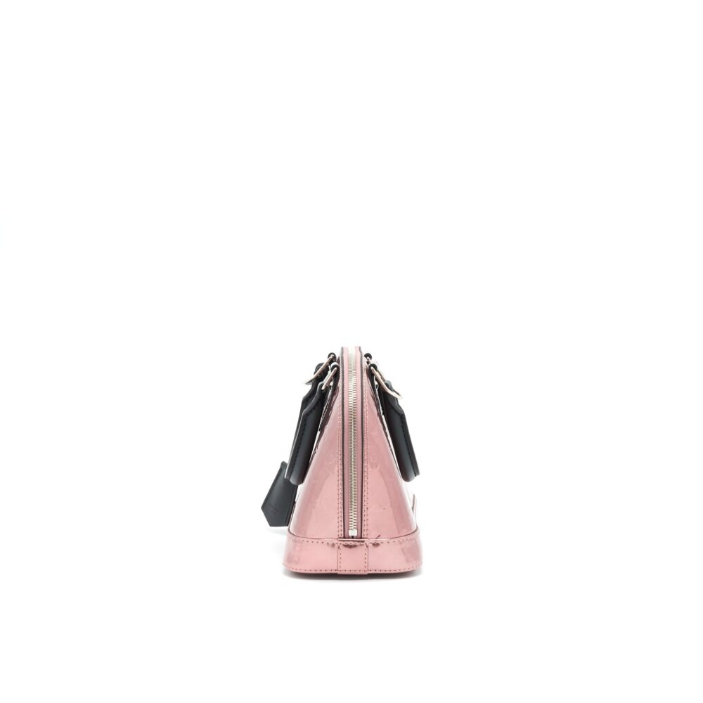AAA Replica Louis Vuitton LV ALMA BB PATENT LEATHER METALLIC PINK WITH BLACK HANDLE SHW