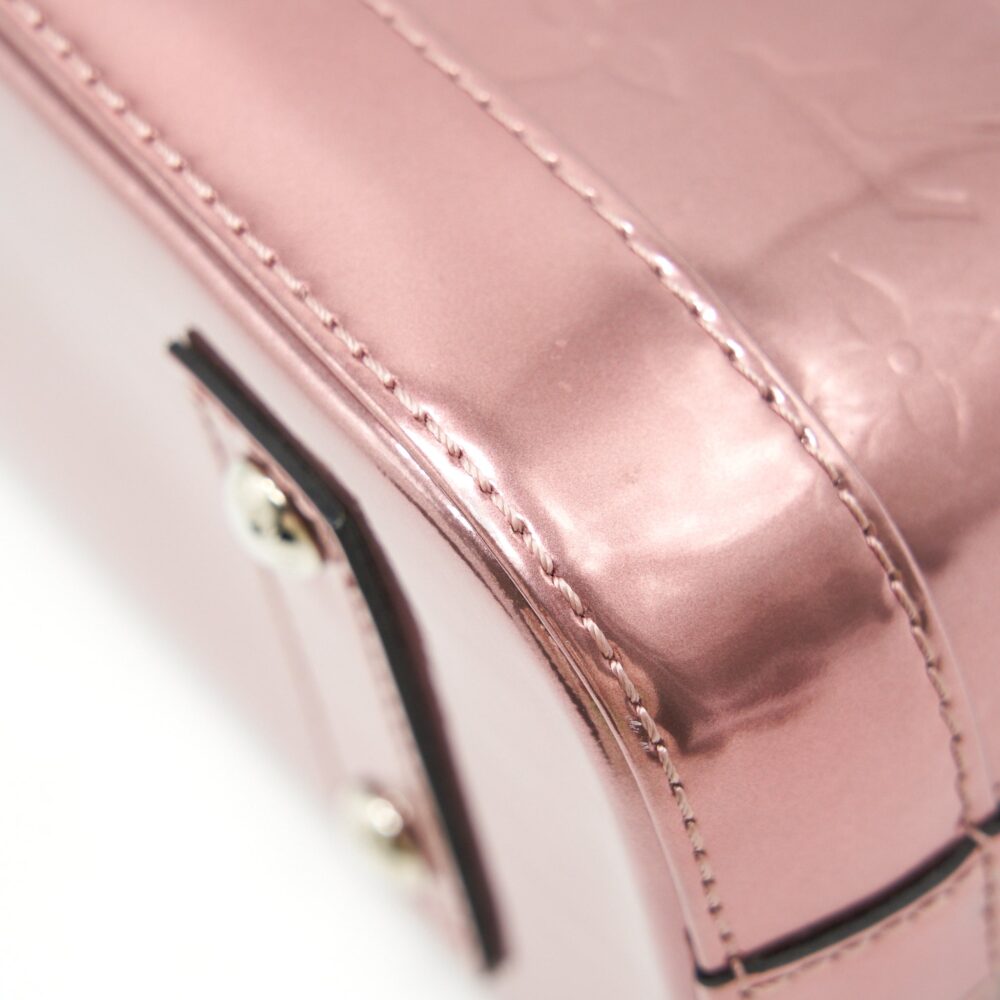 AAA Replica Louis Vuitton LV ALMA BB PATENT LEATHER METALLIC PINK WITH BLACK HANDLE SHW