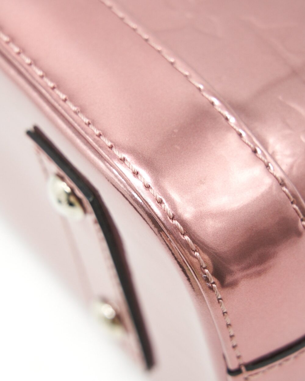 AAA Replica Louis Vuitton LV ALMA BB PATENT LEATHER METALLIC PINK WITH BLACK HANDLE SHW