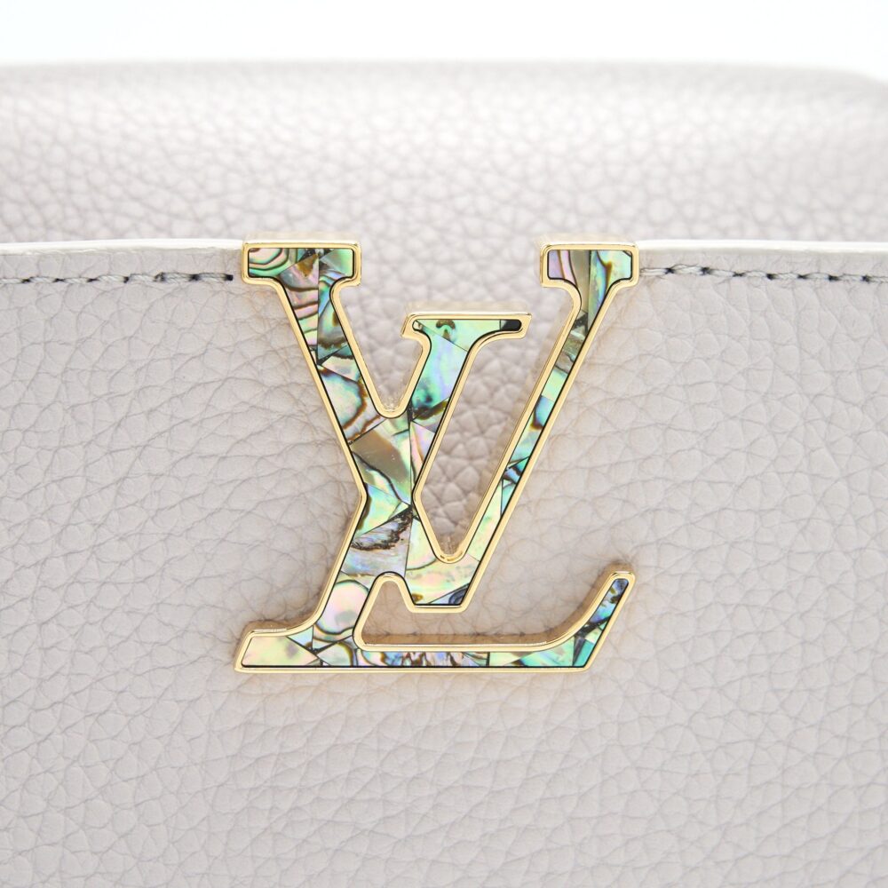 AAA Replica Louis Vuitton LV CAPUCINES BB BRUME GREY GOLD HARWARE WITH ABALONE-SHELL