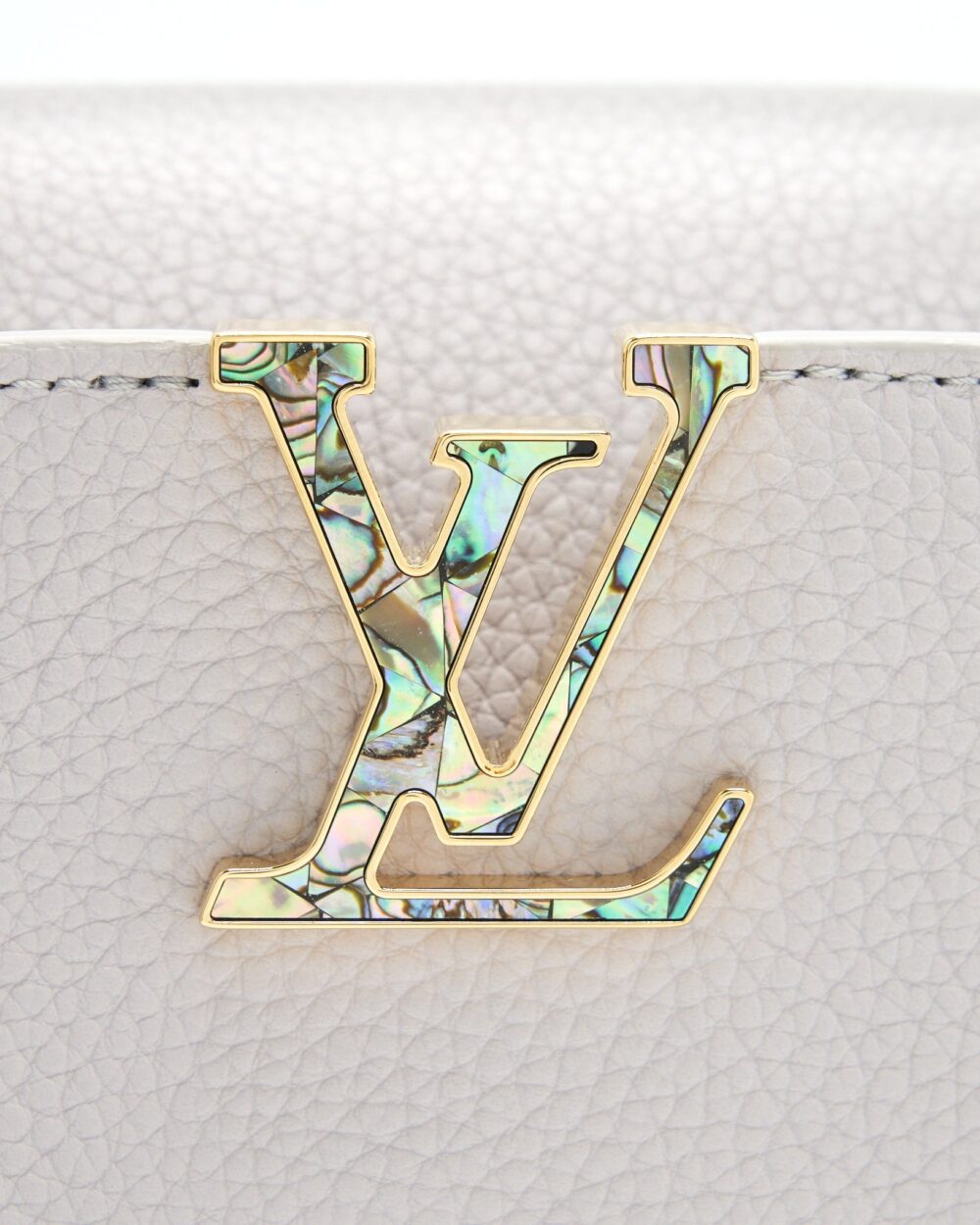 AAA Replica Louis Vuitton LV CAPUCINES BB BRUME GREY GOLD HARWARE WITH ABALONE-SHELL