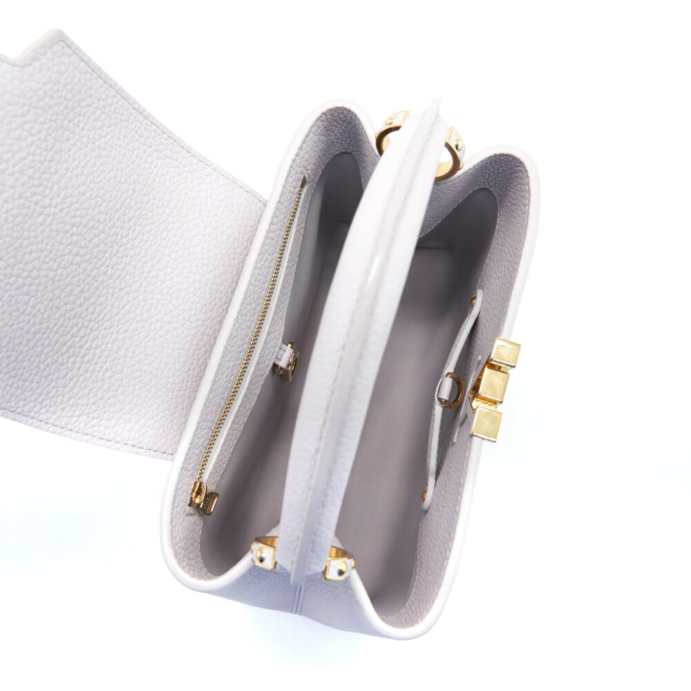 AAA Replica Louis Vuitton LV CAPUCINES BB BRUME GREY GOLD HARWARE WITH ABALONE-SHELL