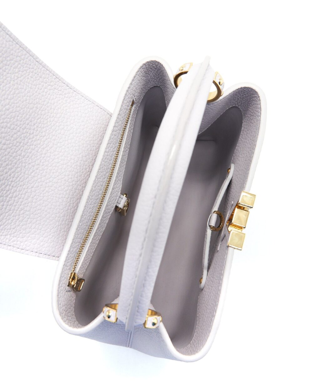 AAA Replica Louis Vuitton LV CAPUCINES BB BRUME GREY GOLD HARWARE WITH ABALONE-SHELL
