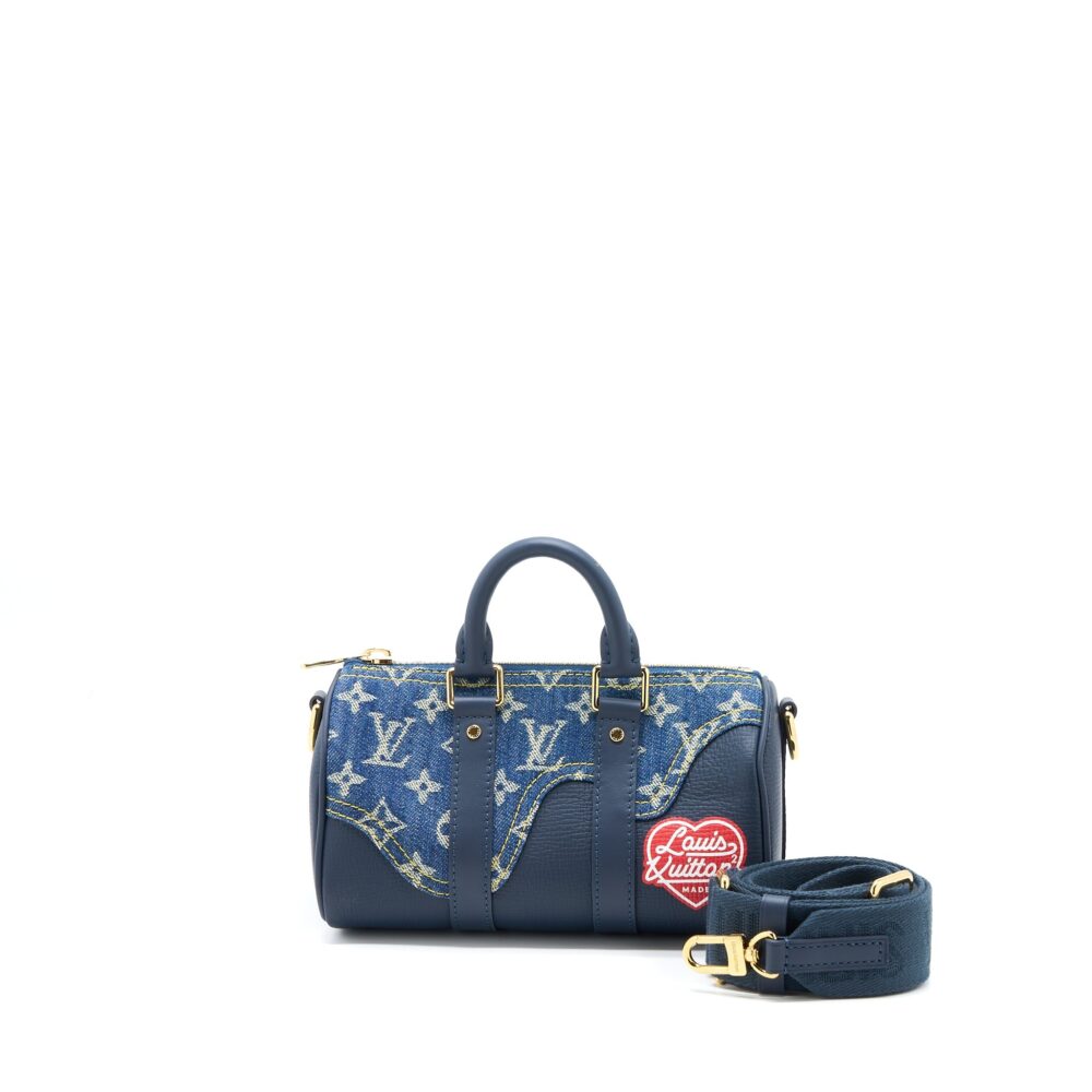 AAA Replica Louis Vuitton LV KEEPALL XS MONOGRAM DENIM/LEATHER BLUE GHW
