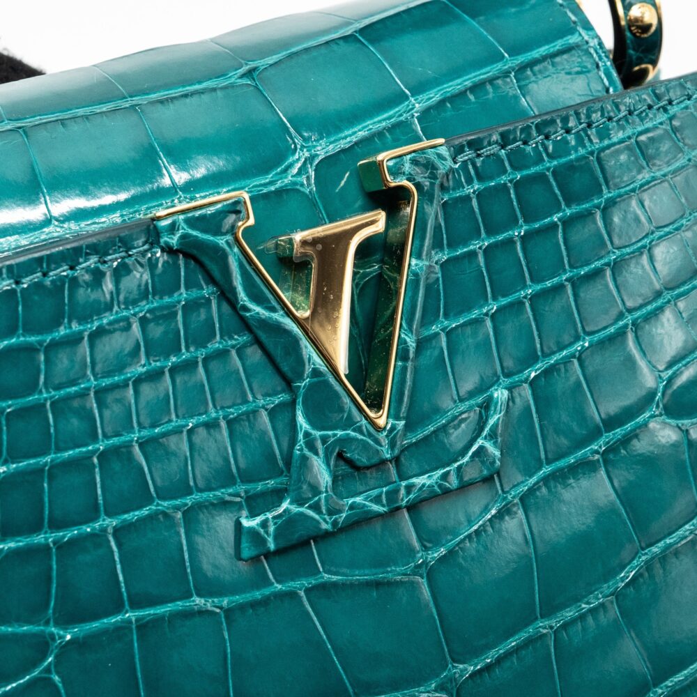 AAA Replica Louis Vuitton LV CAPUCINES MINI CROCODILE BRILLANT BLUE CANARD GHW