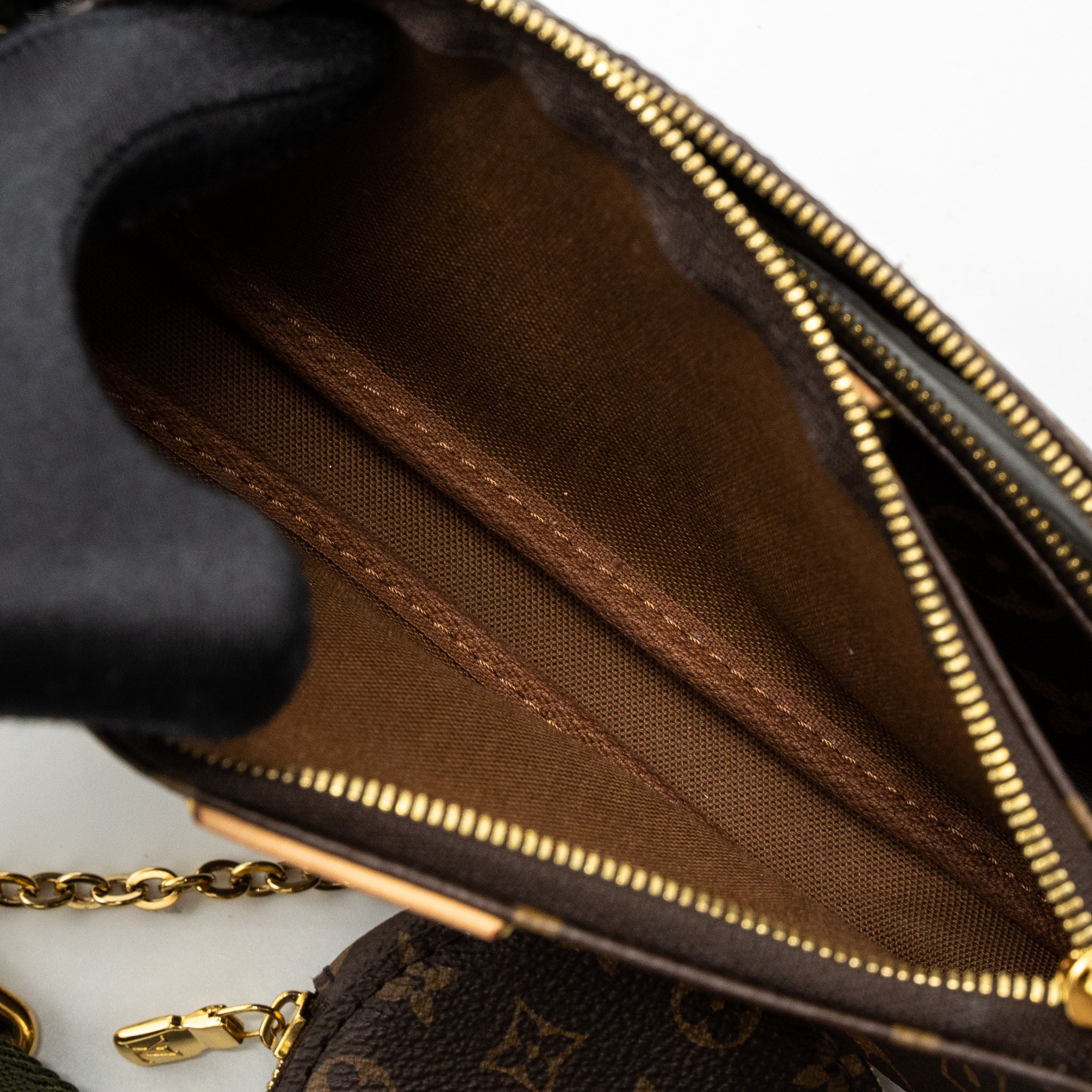 AAA Replica Louis Vuitton LV MULTI POCHETTE ACCESSORIES MONOGRAM CANVAS KHAKI STRAP GHW