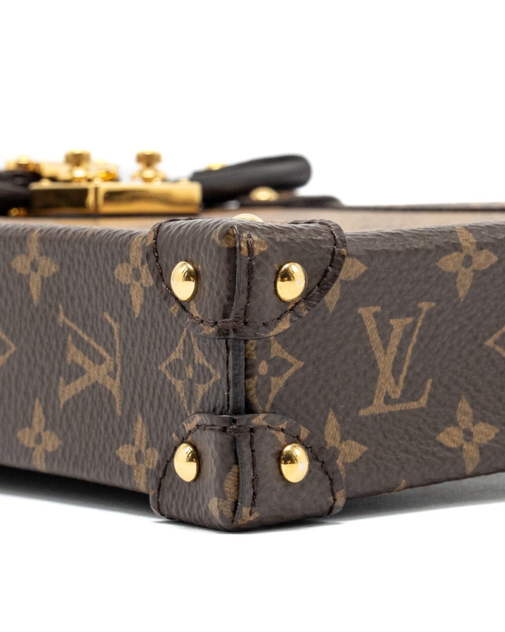 AAA Replica Louis Vuitton LV VERTICAL TRUNK POCHETTE WITH CHAIN MONOGRAM REVERSE CANVAS GHW