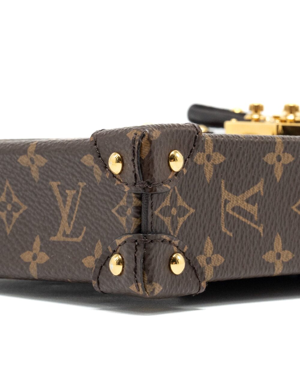 AAA Replica Louis Vuitton LV VERTICAL TRUNK POCHETTE WITH CHAIN MONOGRAM REVERSE CANVAS GHW