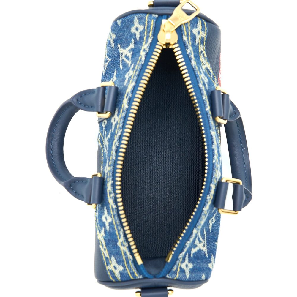 AAA Replica Louis Vuitton LV KEEPALL XS MONOGRAM DENIM/LEATHER BLUE GHW
