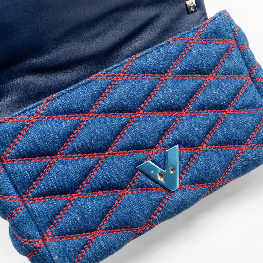 AAA Replica Louis Vuitton LV MALLETAHE GO-14 MM BAG DENIM/LEATHER BLUE/RED SHW