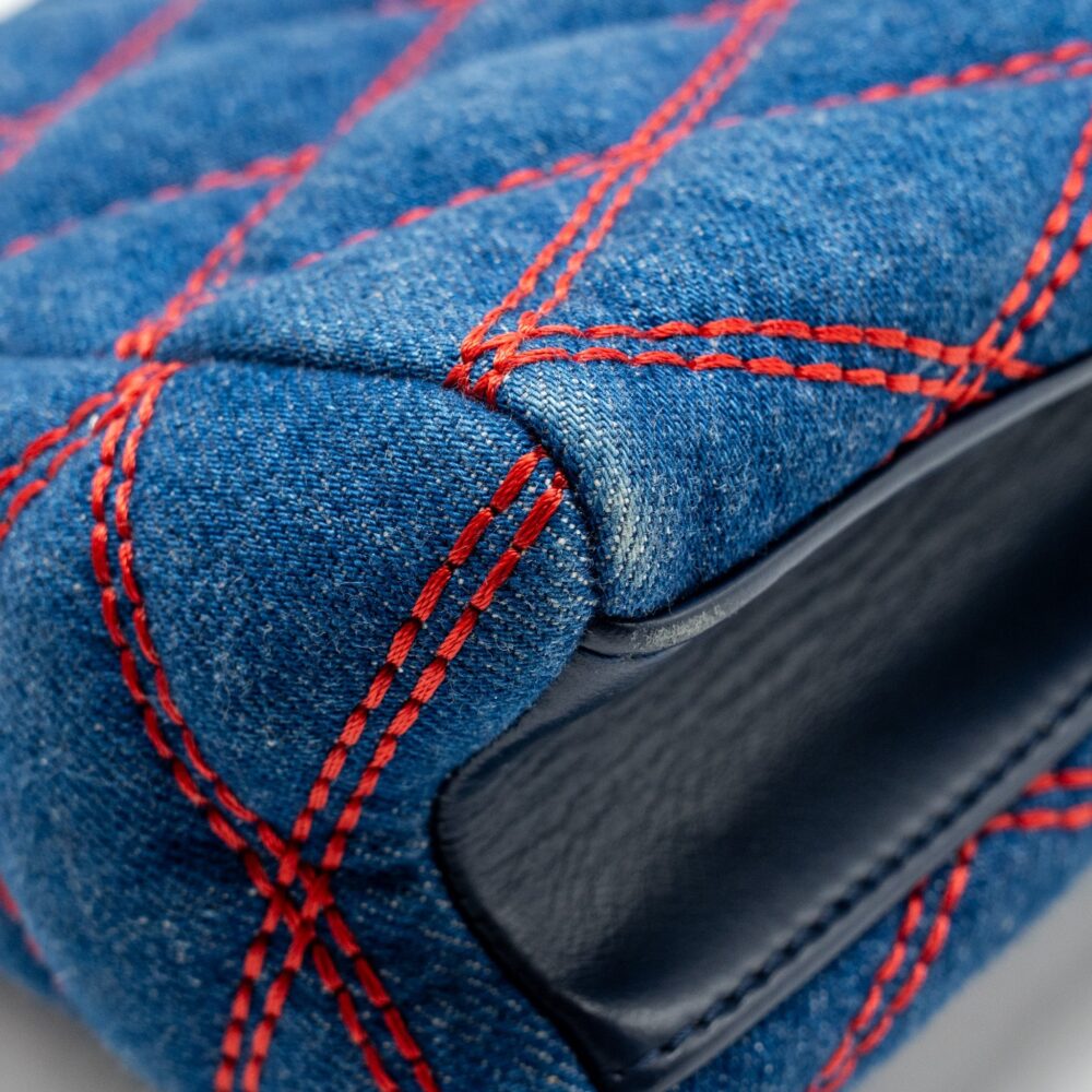 AAA Replica Louis Vuitton LV MALLETAHE GO-14 MM BAG DENIM/LEATHER BLUE/RED SHW